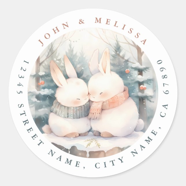 Weihnachtsschnee Bunnies Round Stickers (Vorderseite)