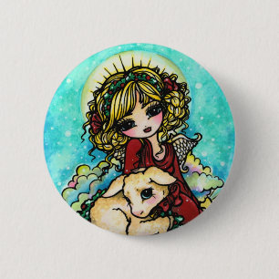 Weihnachtsschnee-Engels-Lamm-Schnee-Fantasie-Kunst Button