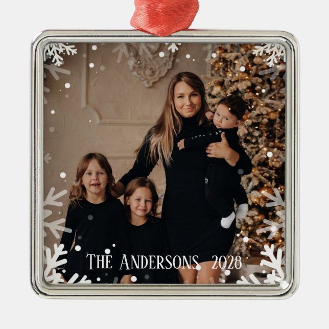 Weihnachtsschnee-Foto der Familie hinzufügen Ornament Aus Metall (Vorne)
