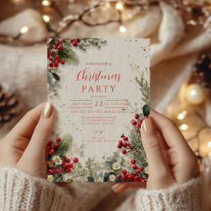 Weihnachtsschnee Grün und Beeren Einladung