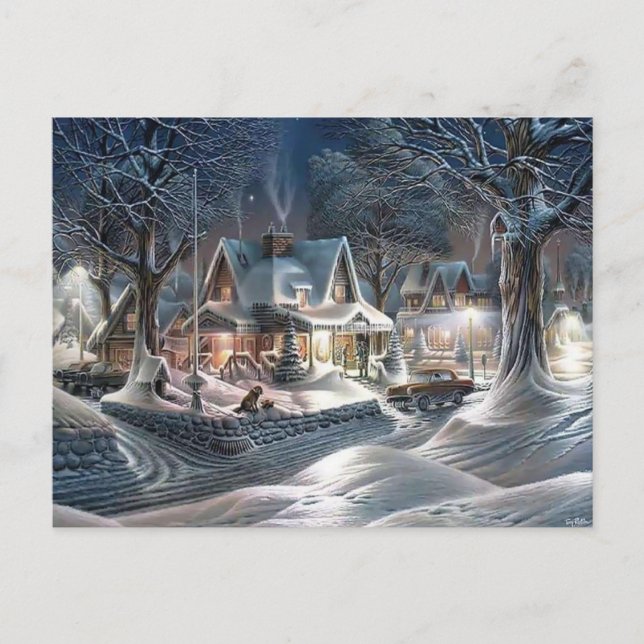 Weihnachtsschnee-Hintergrund Weihnachtspostkarte Feiertagspostkarte (Vorderseite)