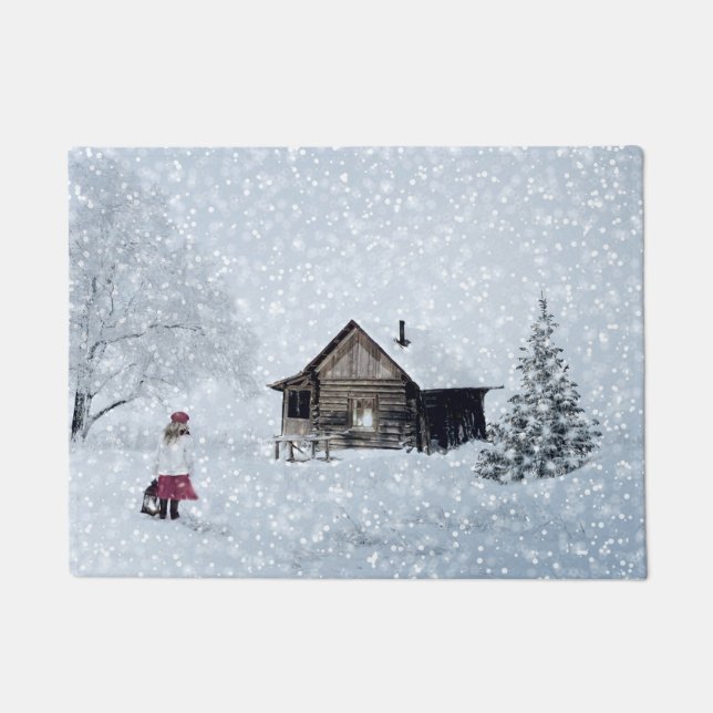 Weihnachtsschnee in der Hütte Fußmatte (Vorderseite)