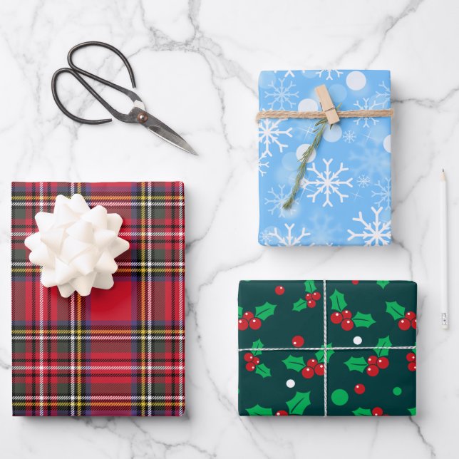 Weihnachtsschnee, Mistletoe, Kariert Geschenkpapier Set (Vorderseite)