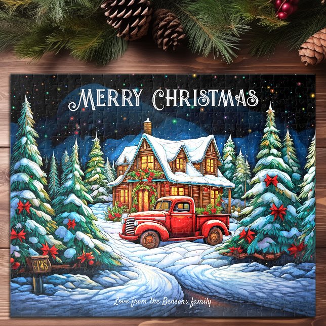 Weihnachtsschnee Pine Forest Happy Holiday Art (Christmas Cabin Snow Pine Forest Happy Holiday Art Jigsaw Puzzle)
