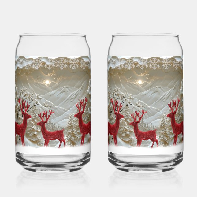 Weihnachtsschnee Rote Velvet Reindeer Snowy Mounta Dosenglas (Vorderseite)