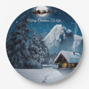 Weihnachtsschnee-Szene Frohe Weihnachten für alle Pappteller