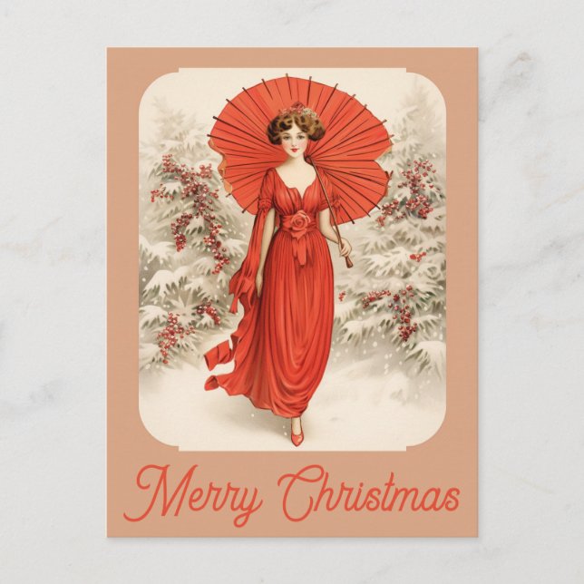Weihnachtsschnee Viktorianische Frau Postkarte (Vorderseite)
