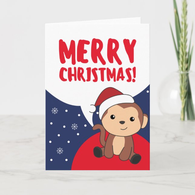 Weihnachtsschnee Wintertiere Affen Holid Feiertagskarte (Vorderseite)