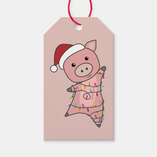 Weihnachtsschnee Wintertiere Schweine Geschenkmark Geschenkanhänger (Vorderseite)