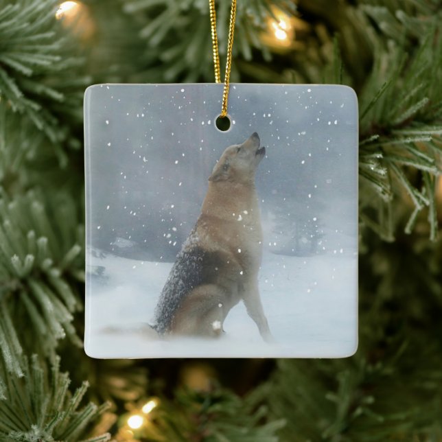 Weihnachtsschnee Wolf und Howling Keramikornament (Baum)