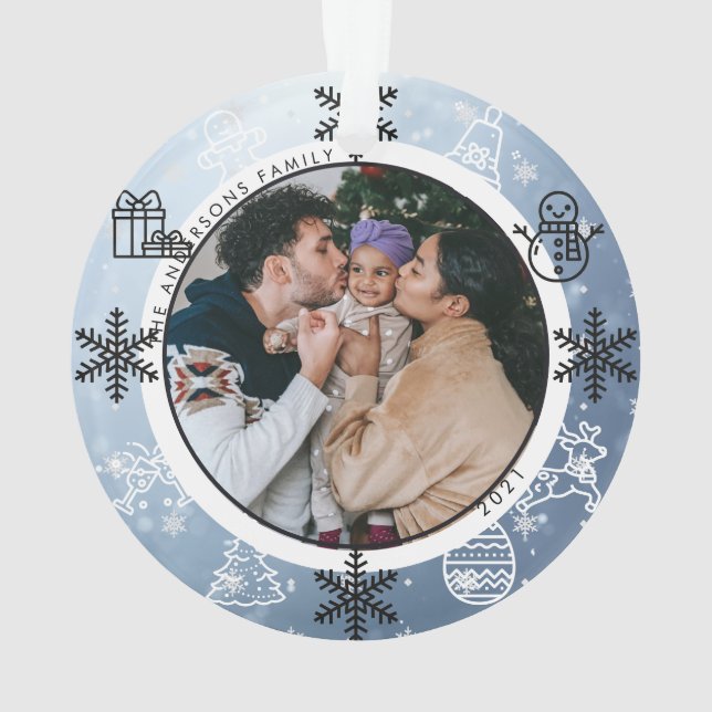Weihnachtsschnee Zwei Seiten Name & Jahr Foto Orna Ornament (Rückseite)