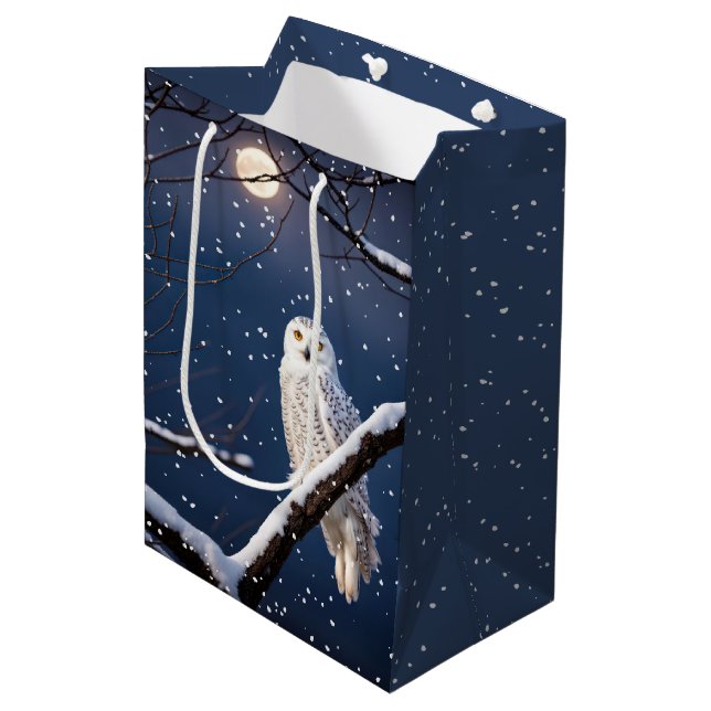 Weihnachtsschneeauschale in Schneeflocken Mittlere Geschenktüte (Vorderseite Schrägansicht)