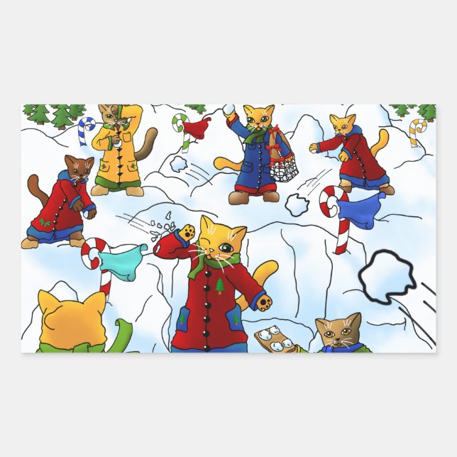 Weihnachtsschneeball kämpft Katzen Rechteckiger Aufkleber (Vorderseite)