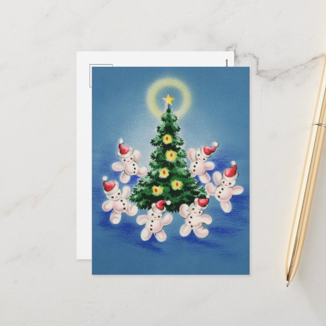 Weihnachtsschneebaum im Retrostil Feiertagspostkarte (Vorderseite/Rückseite Beispiel)