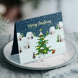 Weihnachtsschneedorf mit niedlichen Tieren Ankündigung