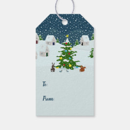 Weihnachtsschneedorf mit Weihnachtsbaum Geschenkanhänger