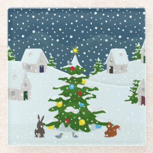 Weihnachtsschneedorf mit Weihnachtsbaum und Ai Glasuntersetzer
