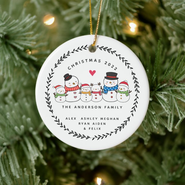 Weihnachtsschneefamilie von sechs Keramiken Orname Keramik Ornament (Baum)