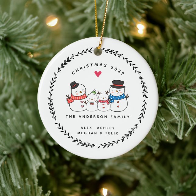 Weihnachtsschneefamilie von Vier Keramiken Ornamen Keramik Ornament (Baum)