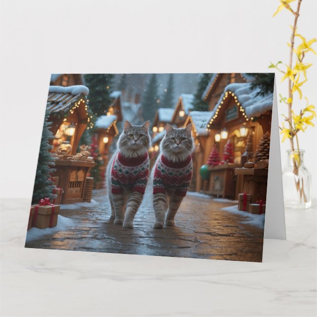 Weihnachtsschneeferien der sibirischen Katzen Karte (Gelbe Blume)