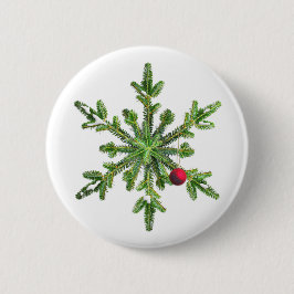 Weihnachtsschneeflocke an Kiefernzweigen Button