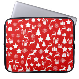 Weihnachtsschneeflocke auf abstraktem Rotbakkgrou Laptopschutzhülle