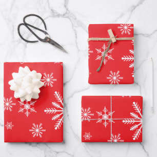 Weihnachtsschneeflocke auf Rot Geschenkpapier Set