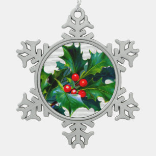 Weihnachtsschneeflocke Holly Berry Holiday Keepake Schneeflocken Zinn-Ornament