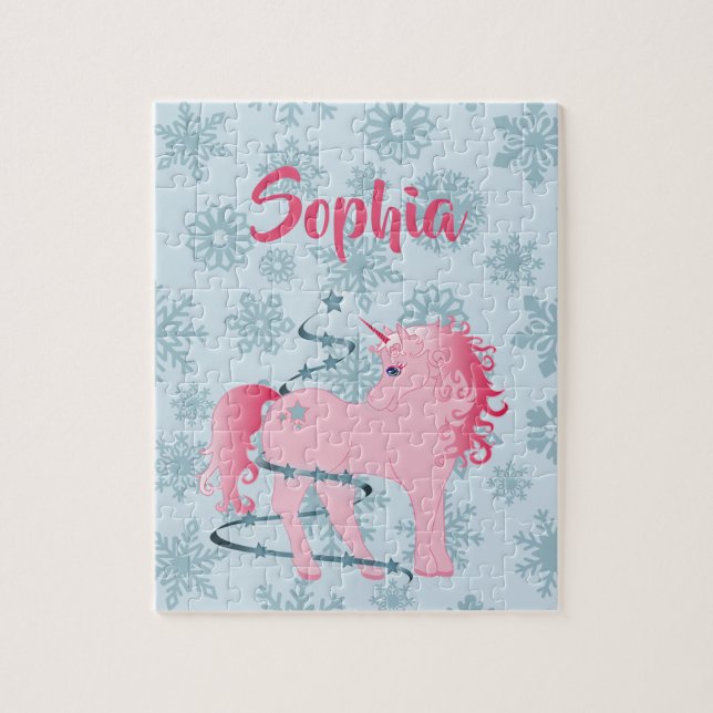 Weihnachtsschneeflocke Niedlich Einhorn Blau Rosa (Vertikal)