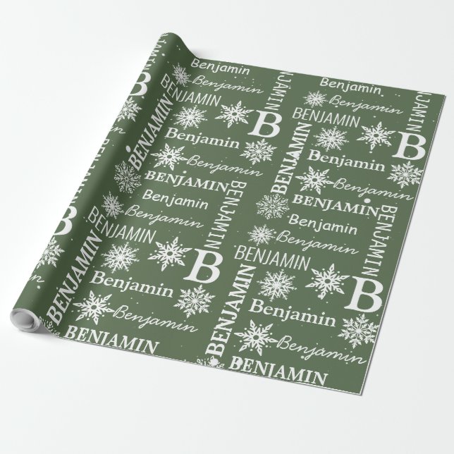 Weihnachtsschneeflocke Wiederholungsname Personali Geschenkpapier (Ungerollt)