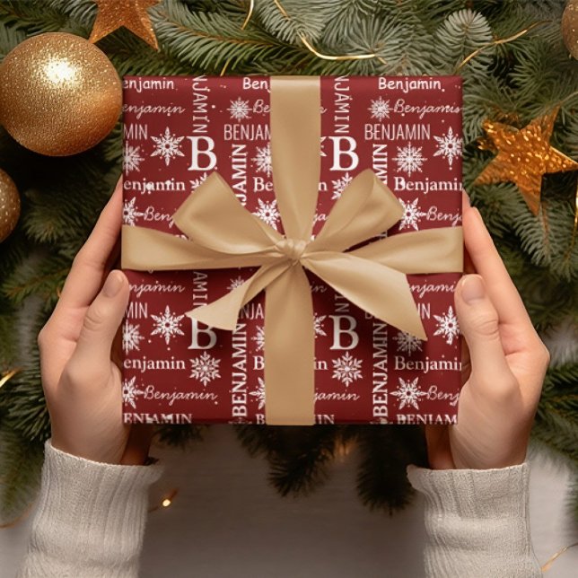 Weihnachtsschneeflocke Wiederholungsname Personali Geschenkpapier (Christmas Snowflake Repeating Name Personalized Wrapping Paper)