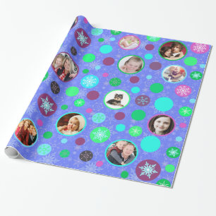 Weihnachtsschneeflocken 14 Familien-Bilder lila Geschenkpapier