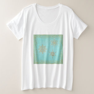 Weihnachtsschneeflocken Aqua & Gold Große Größe T-Shirt