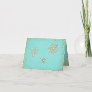 Weihnachtsschneeflocken Aqua u. Gold Feiertagskarte