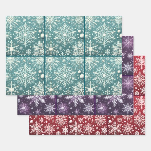 Weihnachtsschneeflocken Aquamarin Rot Lila Decoupa Geschenkpapier Set (Set)