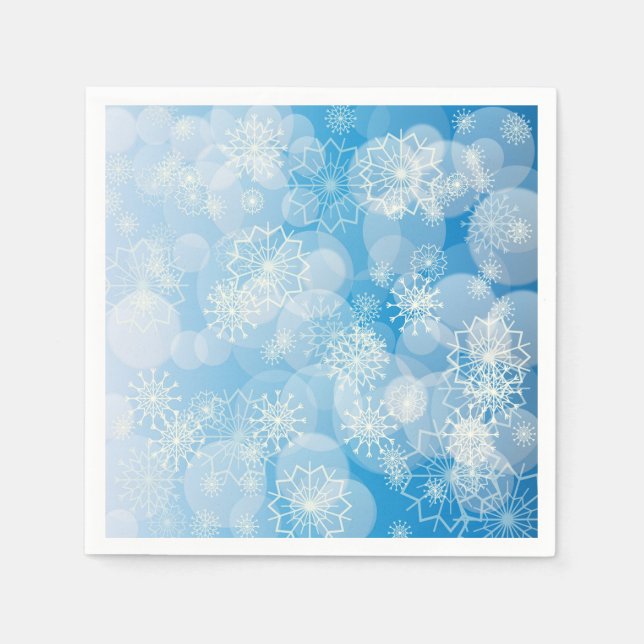 Weihnachtsschneeflocken auf blauem Hintergrund Serviette (Vorderseite)