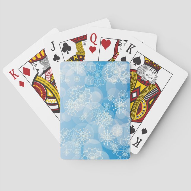 Weihnachtsschneeflocken auf blauem Hintergrund Spielkarten (Rückseite)