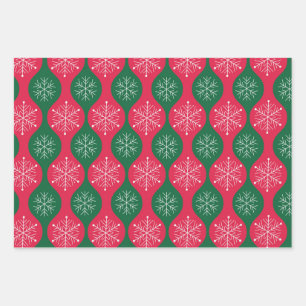 Weihnachtsschneeflocken auf dem Vintagen Grünen Og Geschenkpapier Set