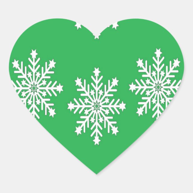 Weihnachtsschneeflocken auf Grün Herz-Aufkleber (Vorderseite)