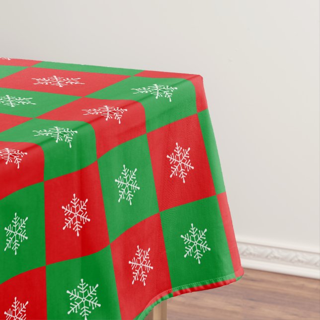 Weihnachtsschneeflocken auf Rot und Grün Tischdecke (Beispiel)