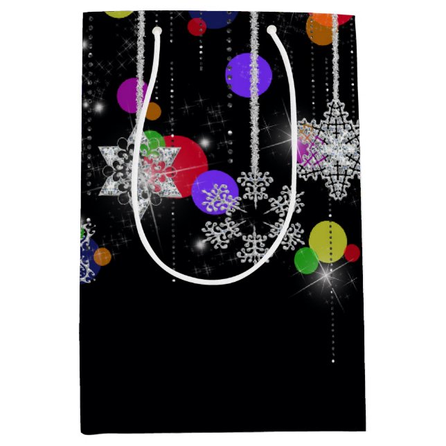 Weihnachtsschneeflocken auf schwarz mittlere geschenktüte (Vorderseite)