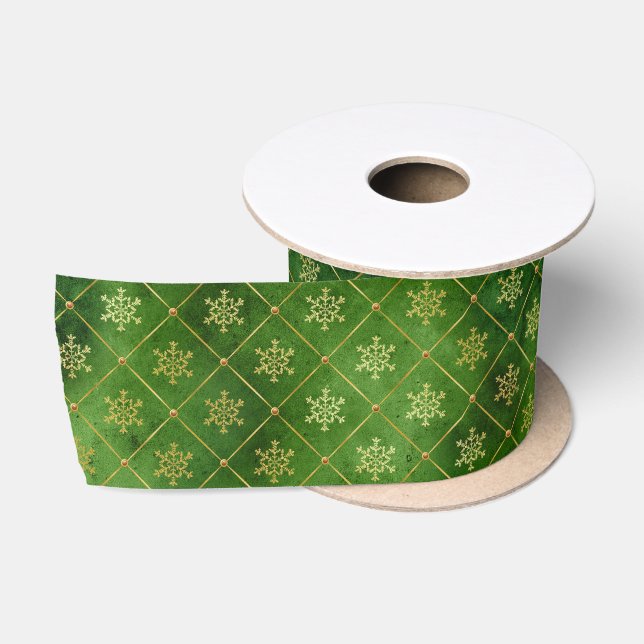 Weihnachtsschneeflocken aus Gold auf Green Satinband (Spule)