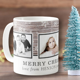 Weihnachtsschneeflocken aus rustikalem Holz 3 Foto Kaffeetasse
