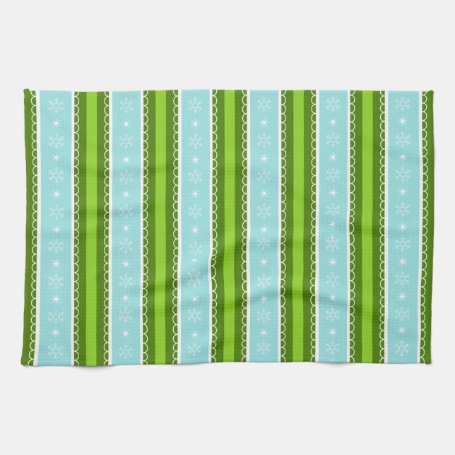 Weihnachtsschneeflocken Blau & Grüne Streifen Must Handtuch (Horizontal)