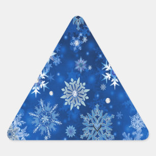 Weihnachtsschneeflocken Blau und Silber Dreieckiger Aufkleber