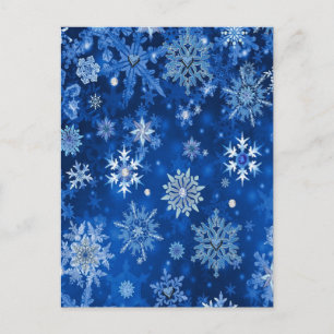 Weihnachtsschneeflocken Blau und Silber Feiertagspostkarte