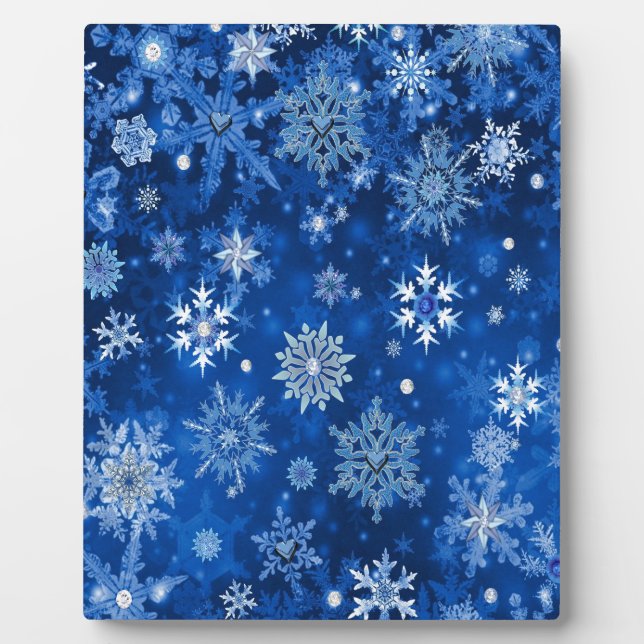 Weihnachtsschneeflocken Blau und Silber Fotoplatte (Vorderseite)