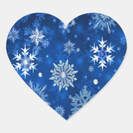 Weihnachtsschneeflocken Blau und Silber Herz-Aufkleber
