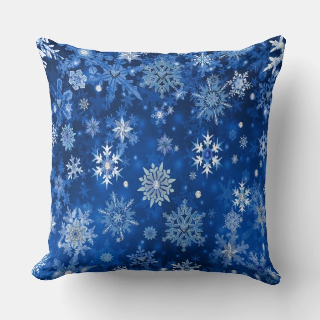 Weihnachtsschneeflocken Blau und Silber Kissen (Vorderseite)