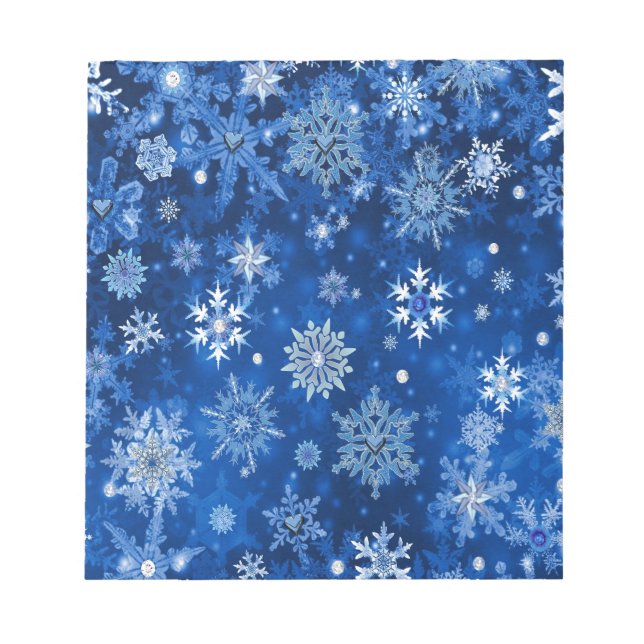 Weihnachtsschneeflocken Blau und Silber Notizblock (Vorderseite)